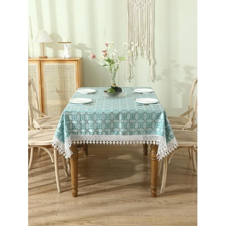 

1pc Lace Decor Tablecloth Geometric Pattern Blue Tablecloths