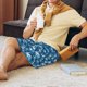 thumbnail image 5 of Balery Sea Water Wave Pantalones cortos de pijama de punto de algodón para hombre con cinturilla y bolsillos-Large, 5 of 6