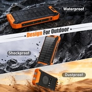 OWNTECH 30000mAh Solar Power Bank Portable Charger with 4 Cables & 3 USB Ports, Wireless Charger with LED Light, Compatible with iPhone, Android, for Camping, Hiking, Black Orange