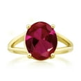 thumbnail image 2 of Gem Stone King 18K Yellow Gold Plated Silver Red Created Ruby Ring for Women (5.00 Cttw, Gemstone July Birthstone, Oval 12X10MM, Available in Size 5,6,7,8,9), 2 of 5