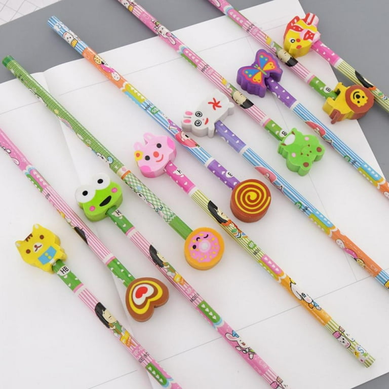 Kr. Lif Cute Fun Pencils for Kids, 23 Pcs My First Pencil #2 with Animal Cap Erasers for Beginners Ages 4-8-10-12