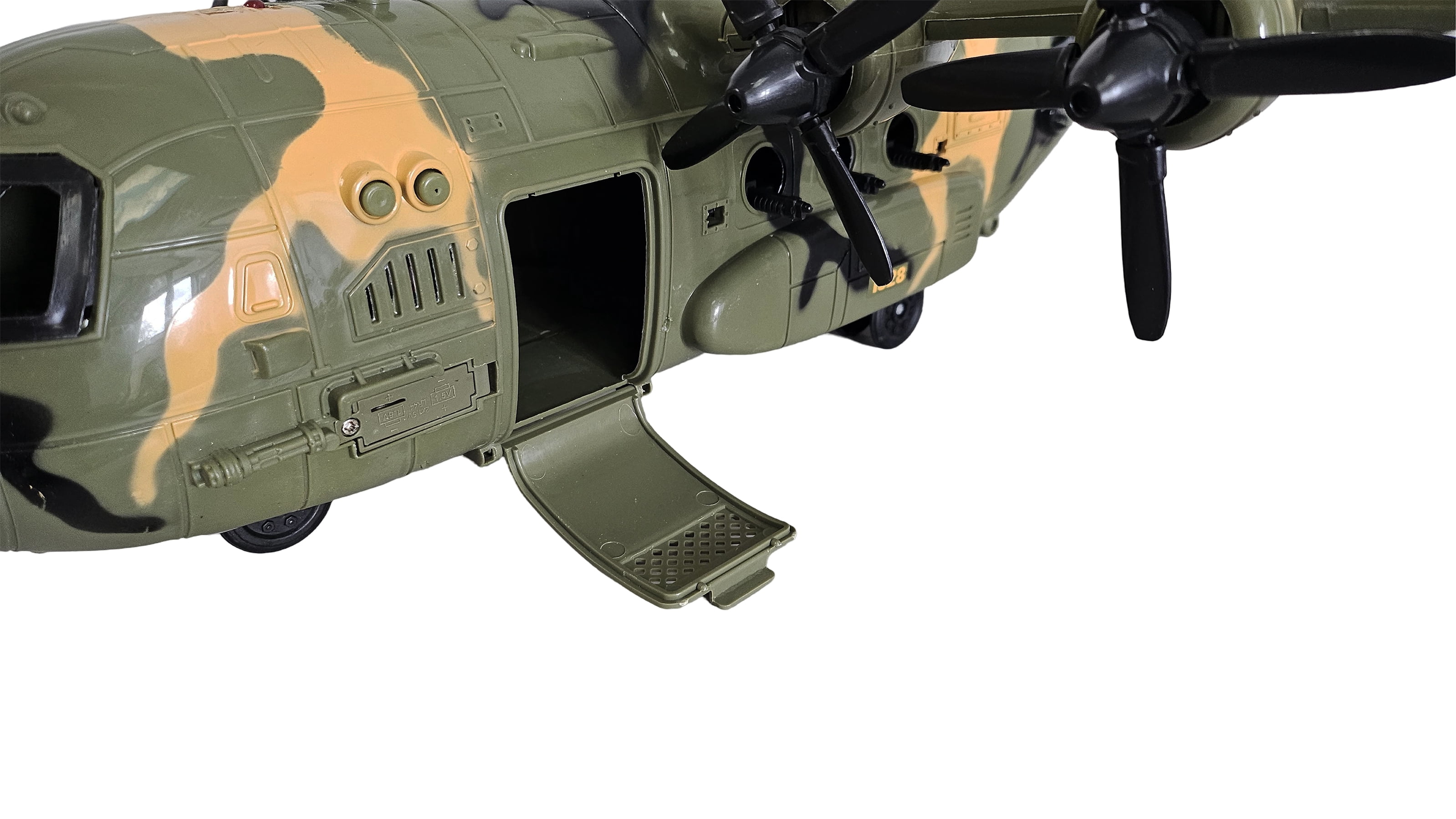 Toy Essentials Large Military 21-Inch Cargo Plane C130 Bomber Combat Air Force with Working Doors 20 Bombs and 12 Military Army Vehicles