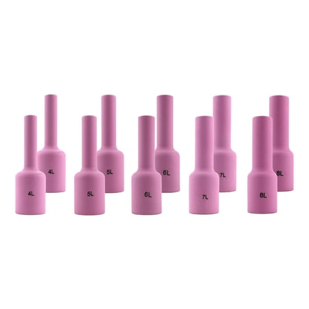 

Long Alumina Nozzle Cups for TIG Welding Torches Series 17/18/26 with Gas Lens Set-Up - Assorted Sizes: #4L to #8L - (10 PIECES)