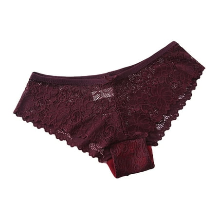

Knosfe Bikini Panties Cheeky Low Waisted Seamless Lace Women Underwear Pack Wine L