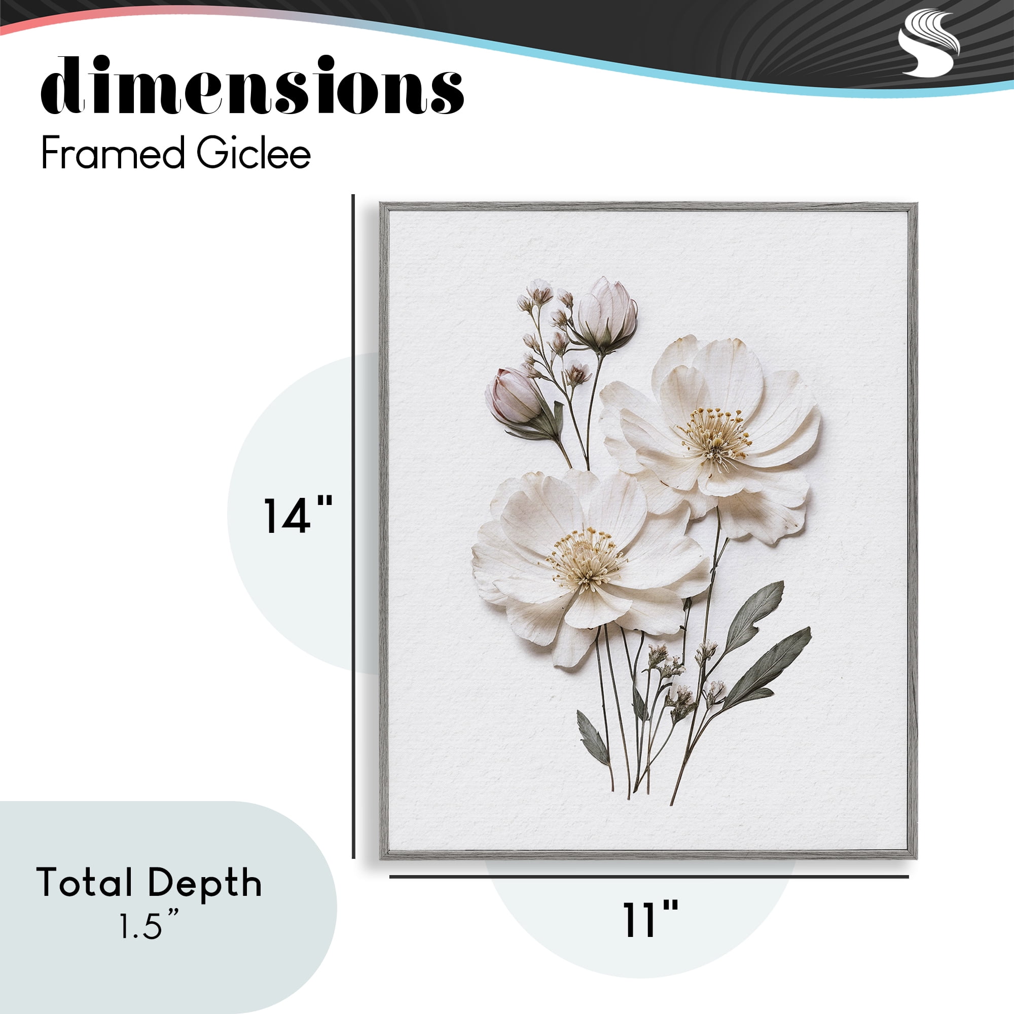 Elegant Pressed Flowers Gray Framed Giclee Art, design by Lettered and Lined