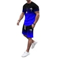 thumbnail image 4 of SHIXIAOO Men's 2025 Summer Tracksuit Plus Size Short Sleeve O Neck Athletic Suit Casual Color Block Drawstring Waist Tracksuit Set Men's Suits Slim Fit Modern Chef Suit for Men, 4 of 6