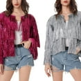 thumbnail image 4 of Women's Glitter Sequin Jacket Hiphop Long Sleeve Fringe Jacket Jacket Zip Fly Jacket Jacket Outwear, 4 of 9