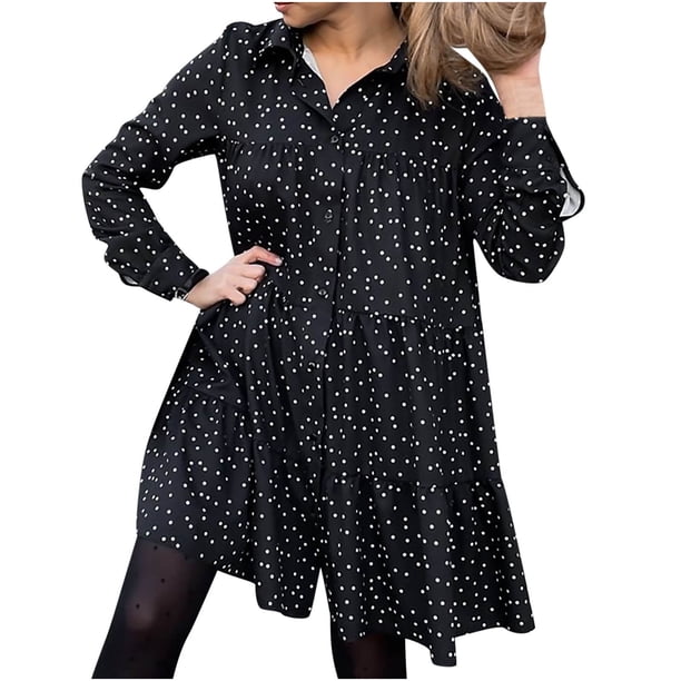 Vestido estampado de manga larga con lazo irregular y cuello en V para mujer Pompotops hdfakjf6354