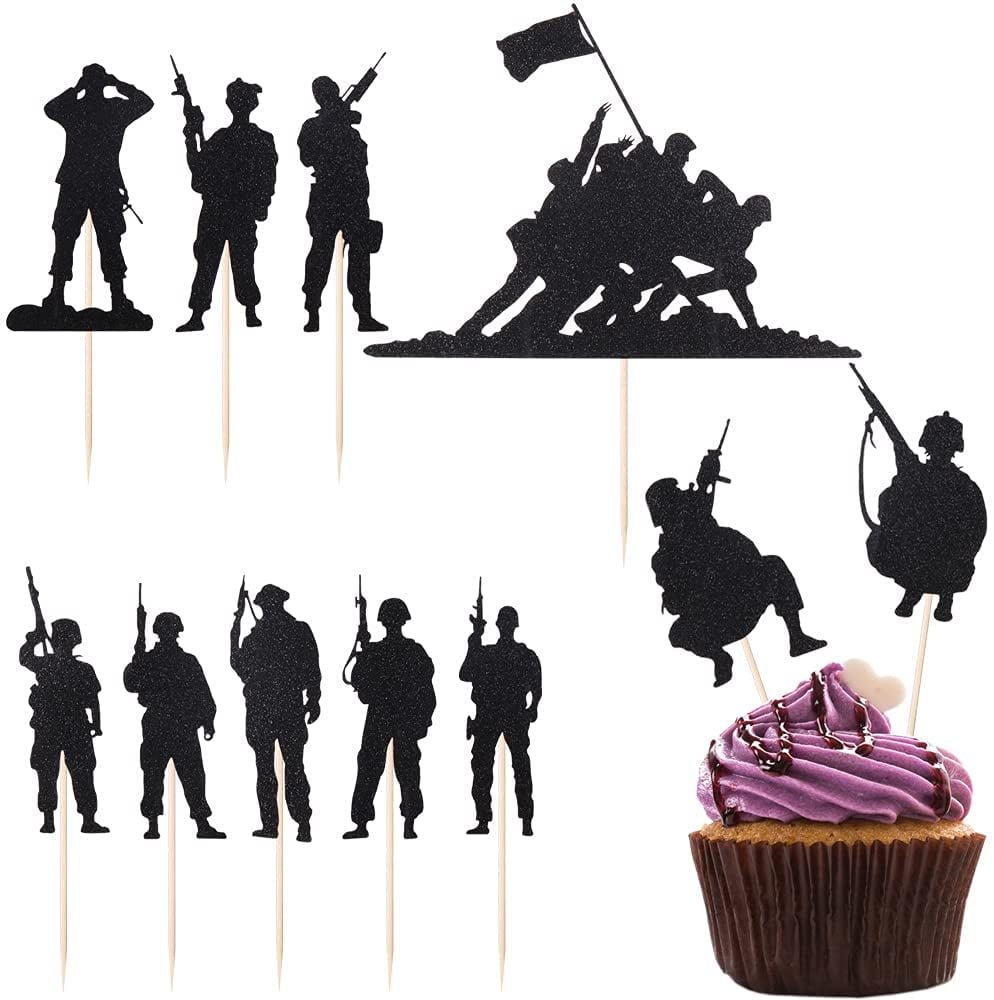 Hero Soldier Silhouette Mix Stand Up Premium Card Cake Toppers 