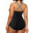 thumbnail image 3 of GHSDFBB Women Plus Size One Piece Swimsuits V Neck Tummy Control Bathing Suits Retro Ruched Swimwear, 3 of 6
