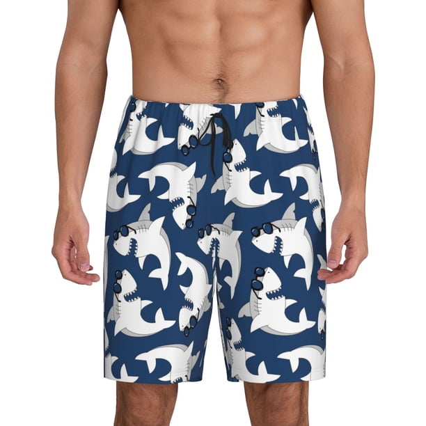 Balery Shark Pantalones cortos de pijama de punto de algodón para hombre con cinturilla y bolsillos-3X-Large
