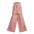 thumbnail image 7 of NMMUED Vest Sets Women 2 Piece Outfits Linen Button Down V Neck Waistcoat Blazer Sets Dressy Casual Wide Leg Pants Suits Pink XS, 7 of 7