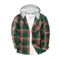 thumbnail image 1 of Blusa de manga larga con capucha para hombre, blusa informal de retazos a cuadros con capucha y botones, blusa de manga larga para hombre, 1 of 8