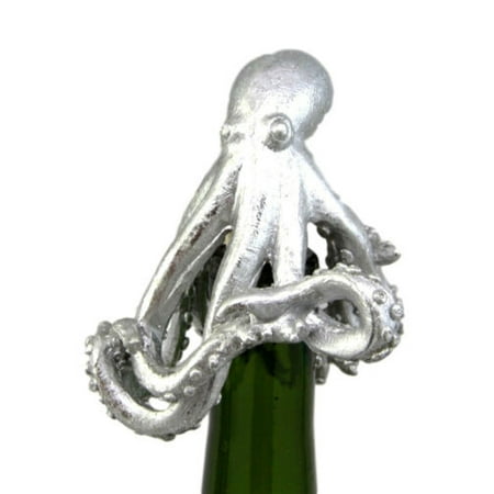 Food Saver Corks Ebros Silver Octopus Wine Bottle Topper Stopper Nautical Ocean Marine Kraken Creature Sea Monster With Rubber Cork Base Party Hosting Decor Accessory 3.5