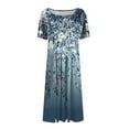 thumbnail image 4 of DBAIXID Knee Length Dress for Women Summer Plus Size Short Sleeve Crewneck Floral Print Flowy Midi Dresses with Pocket Blue XL, 4 of 5