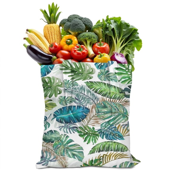 Exotic Palm Tree Canvas Tote Bag, Reusable Hawaiian Beach Landscape Handbag, Eco-Friendly Coastal Paradise Bag for Women, Lightweight and Foldable