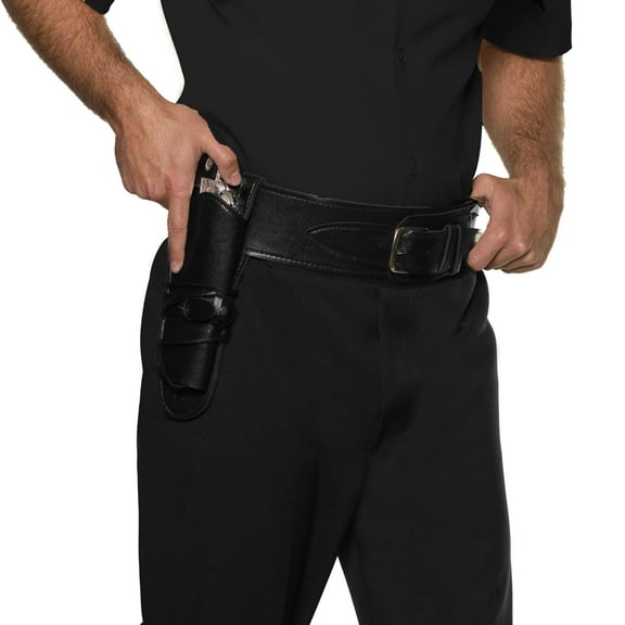 Black Single Cowboy Holster Belt - Faux Leather Adjustable Western Belt with Single Gun Holster for Halloween Costumes Halloween Party Cosplay Vintage Halloween