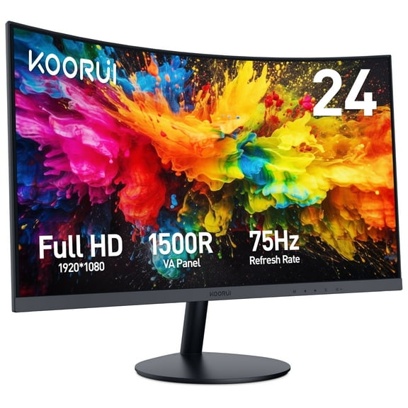KOORUI 24 inch Curved Computer Monitor, FHD 1080P 75Hz Desktop Monitors for Computer, HDMI&VGA Ports, Eye Care