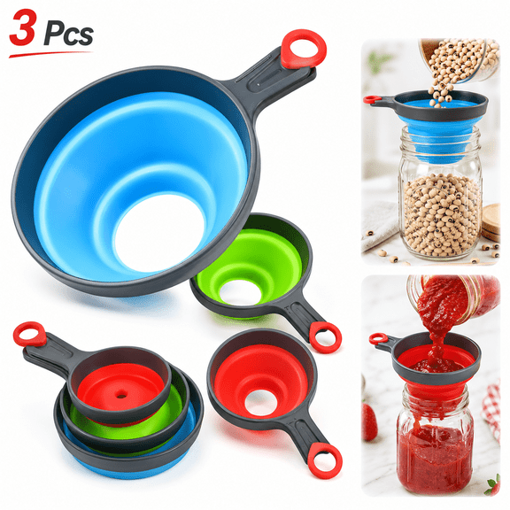 Canning Funnels wide mouth,Set of 3 Silicone Collapsible Funnels for Kitchen Use, Food Grade Kitchen Funnel, Large Wide Mouth Funnel for Mason Jars, Jam and Spice, Small Funnel