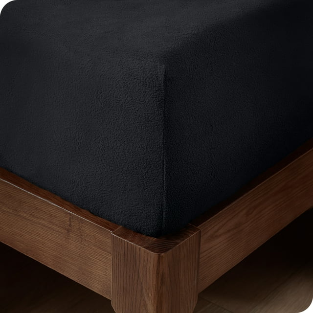 Bare Home Drap-Housse en Molleton Douillet - Molleton Polaire Ultra Moelleux - Drap à Poche Profonde - Lit Simple, Noir