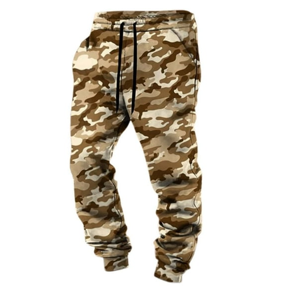 XDZJLR Fleece Sweatpants Mens Camo Autumn/Winter Digital Print Loose Drawstring Large Size Corded Footpants Sweat Pants For Men Yellow L