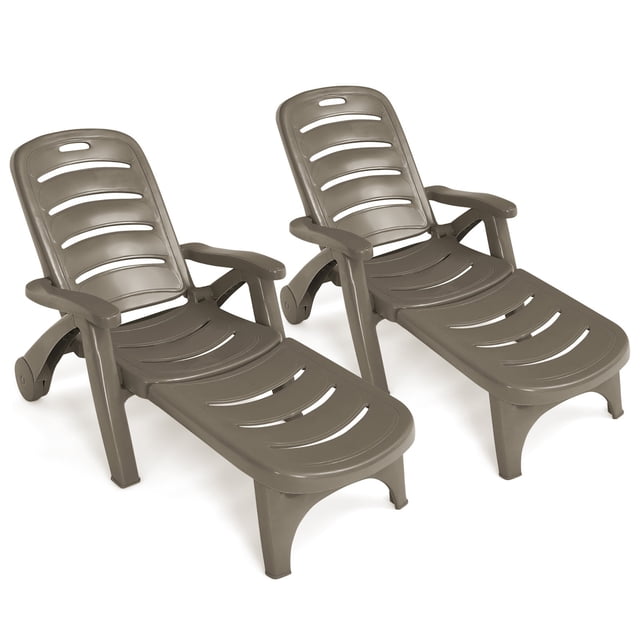 Costway 2 Pcs Chaise Longue Pliante Fauteuil Inclinable Réglable à 5 Positions Brun