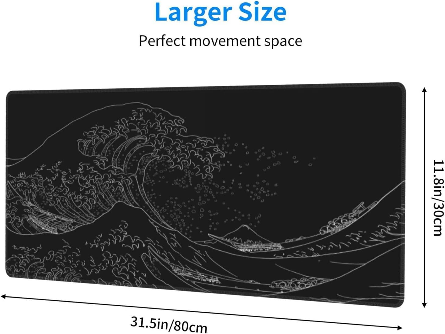Mouse Pad, Large Japanese Desk Mat, XL Anime Gaming Keyboard Mat, Non-Slip Rubber Base, Big Extended Desk Protector for Home Office, 31.5”x11.8”