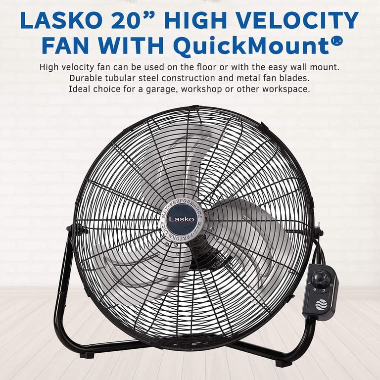 Lasko 20 High Velocity QuickMount, Easily Converts from a Floor Wall Fan,  7 x 22 x 22 inches, Black 2264QM - Walmart.com