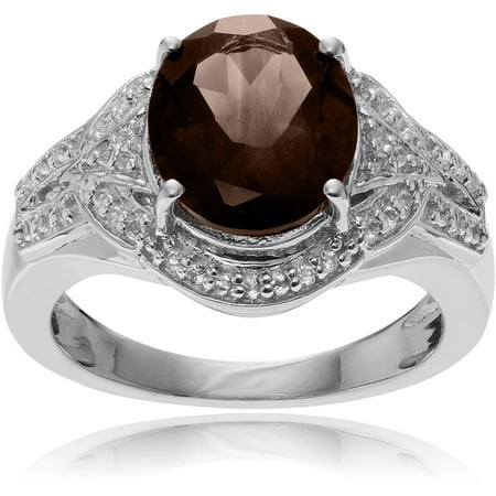 Brinley Co. Women's Smoky White Topaz Rhodium-Plated Sterling Silver Oval Fashion Ring