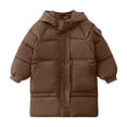thumbnail image 2 of YHAJDS Kids Winter Coat Solid Color Long Sleeve Hooded Thickened Mid Long Coat for Big Kids 2-13Y Casual Warm Winter Outerwear Jackets, 2 of 5