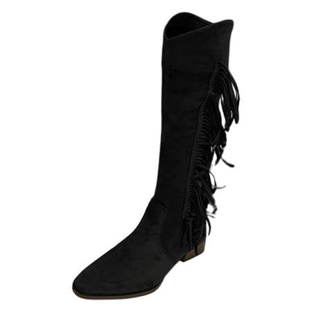 

ZAROYEAX Foreign Trade Large Pointed Flat Bottomed Long Tassel Boots for Women in Autumn and Winter 2024 New Soft Bottomed Lightweight and Comfortable Long Tube Single Boots
