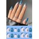 thumbnail image 2 of Juego de 24 uñas postizas yuxing longitud media acabado brillante almendra francesa azul blanco, 2 of 5