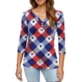 thumbnail image 4 of 4th of July Shirts Women 3/4 Sleeve Tshirts Loose USA Flag Print Tops USA 250th Anniversary Celebration Party Pullover Independence Day Patriotic V Neck 1776-2026 Blouses Red S, 4 of 6