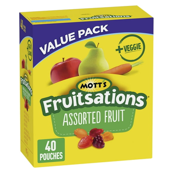 Mott's Fruitsations + Légume Collations à saveur de fruits Fruits assortis, Collation pour Enfants, 40 sachets 907 g