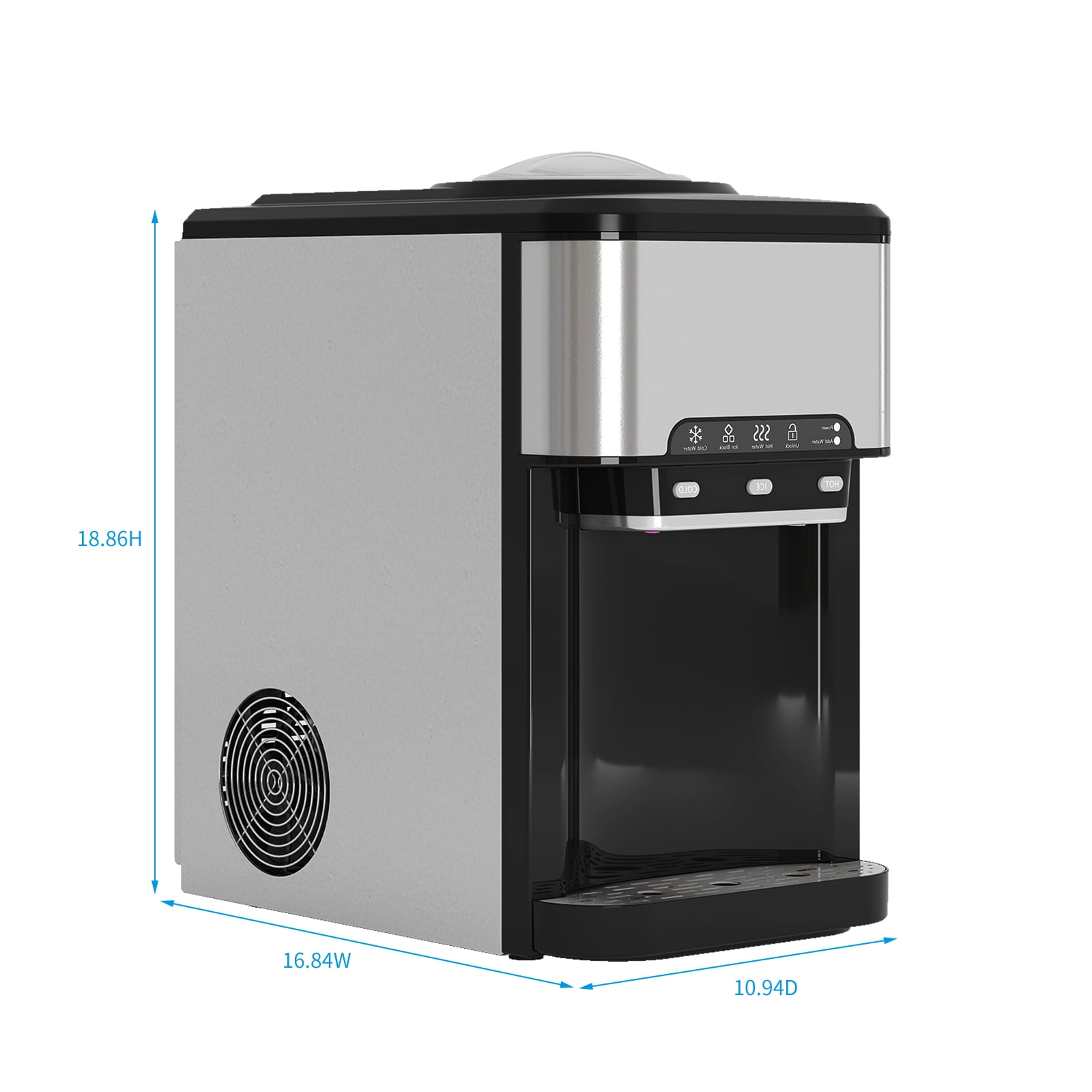 TABU 3 in 1 Water Dispenser with Ice Maker, 44 LBS/24H,Cold/Hot Temperature,Child Safety Lock,Black