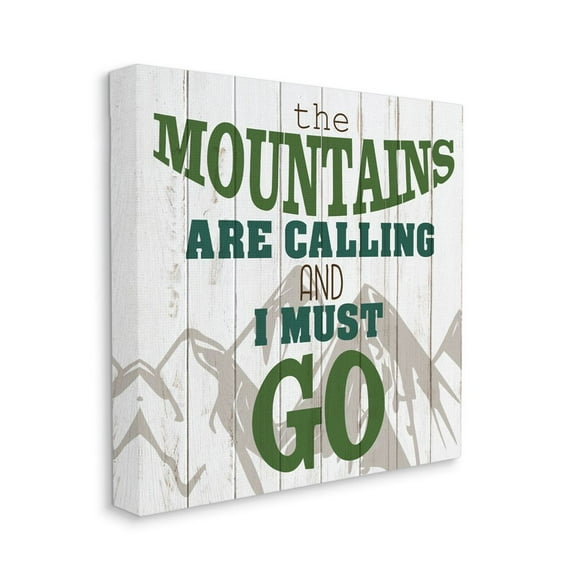 Mountains are Calling Quote Inspirational Tan Green Phrase Religious Gallery-Wrapped Canvas Print Wall Art, 17x17