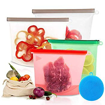 Reusable Silicone Food Bag, Airtight Seal Food Preservation Bags Container for Sandwich, Vegetable, Liquid, Snack, Lunch, Fruit, 2×Large 50oz +2×Medium 30oz
