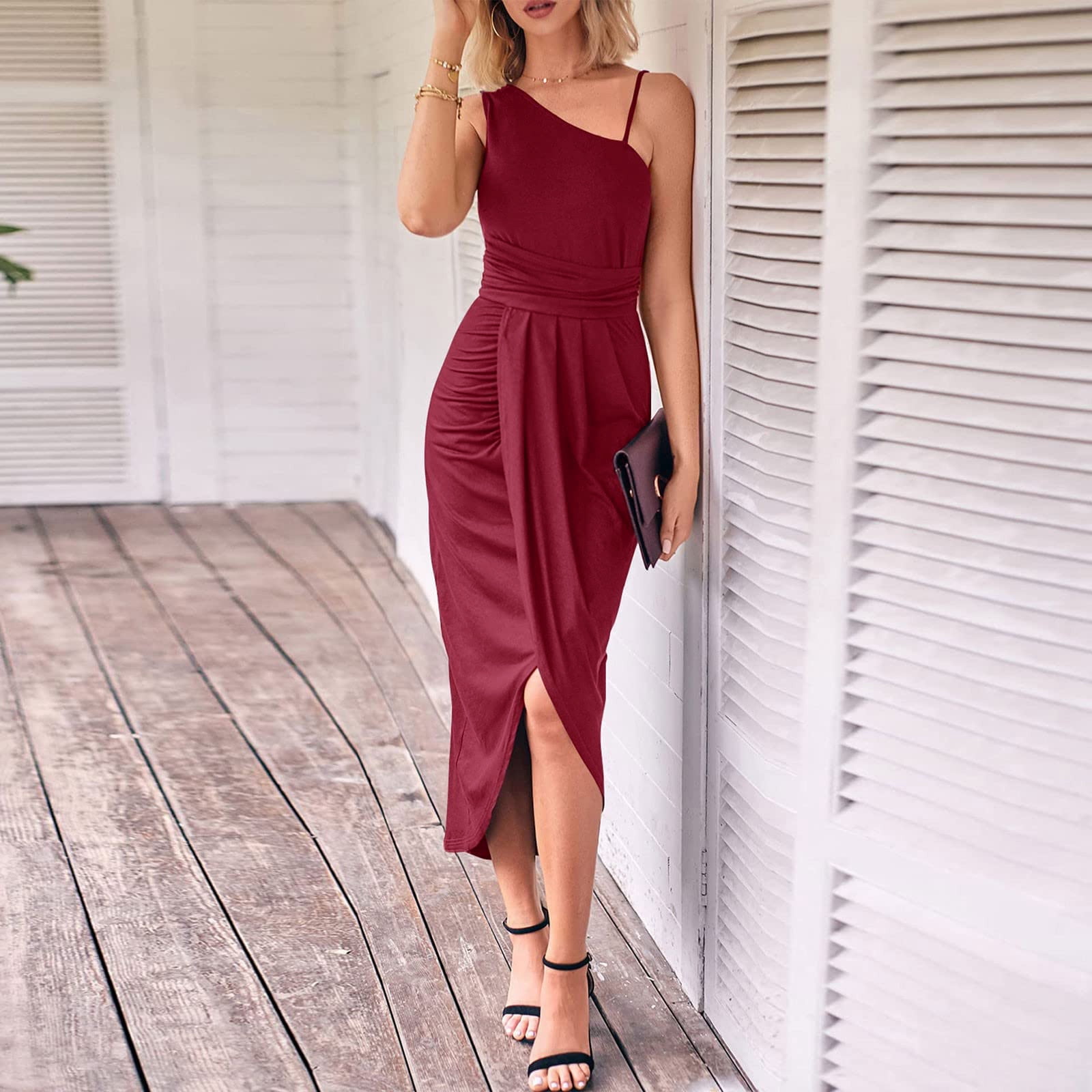 Free Shipping! Business Casual Outfits for Women,Vestido de mujer Fashion  Women Sexy Casual Summer Solid One Shoulder Sleeveless, Long Dress, Elegant  and Stylish for Hot Weather and Parties - Walmart.com