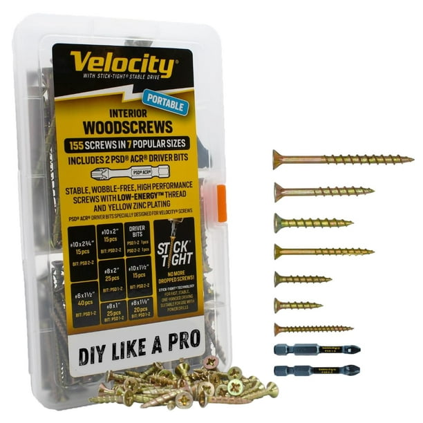Kit surtido de tornillos para madera Phillips Velocity, 155 piezas