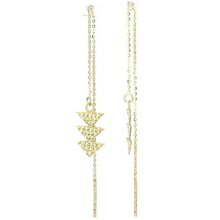 American Designs 14kt Yellow Gold Diamond-Cut Triple Arrow Triangle Geometric-Shape Dangle and Drop Threader Earrings