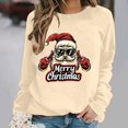 thumbnail image 2 of asdoklhq Christmas Long Sleeve Going Out Tops for Women Round Neck Christmas Printed Sweatshirt Long Sleeved Top Sweatshirt Khaki M, 2 of 6