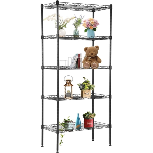 Estantes de despensa de 5 niveles, 22 L x 12 W x 48 H, estantes de almacenamiento ajustables, estanterías de metal NSF para cocina, garaje, lugares pequeños, comerciales, color negro
