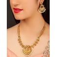 thumbnail image 2 of Rubans 22K Gold-Plated Handcrafted Traditional Temple Jewellery Set with Faux Ruby Accents - Exquisite Necklace and Earring Set for Women, 2 of 2