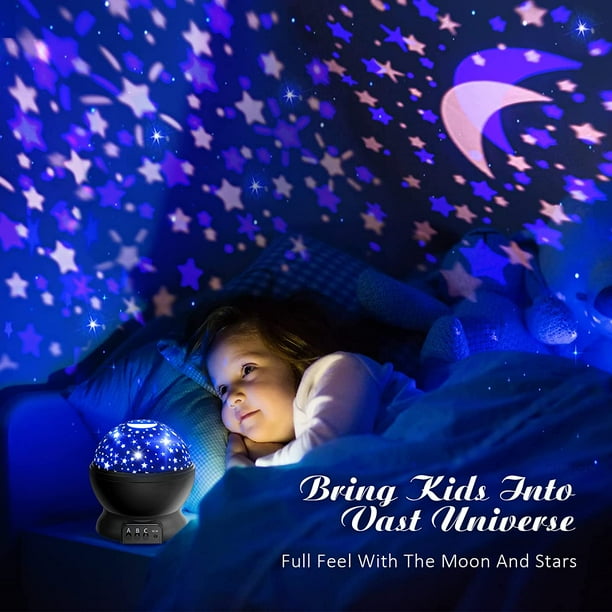 Proyector de luz nocturna navidena para ninos luz nocturna giratoria de 360 grados con forma de luna y estrella para ninos de 2 a 12 anos regalos para guarderia dormitorio fiesta y
