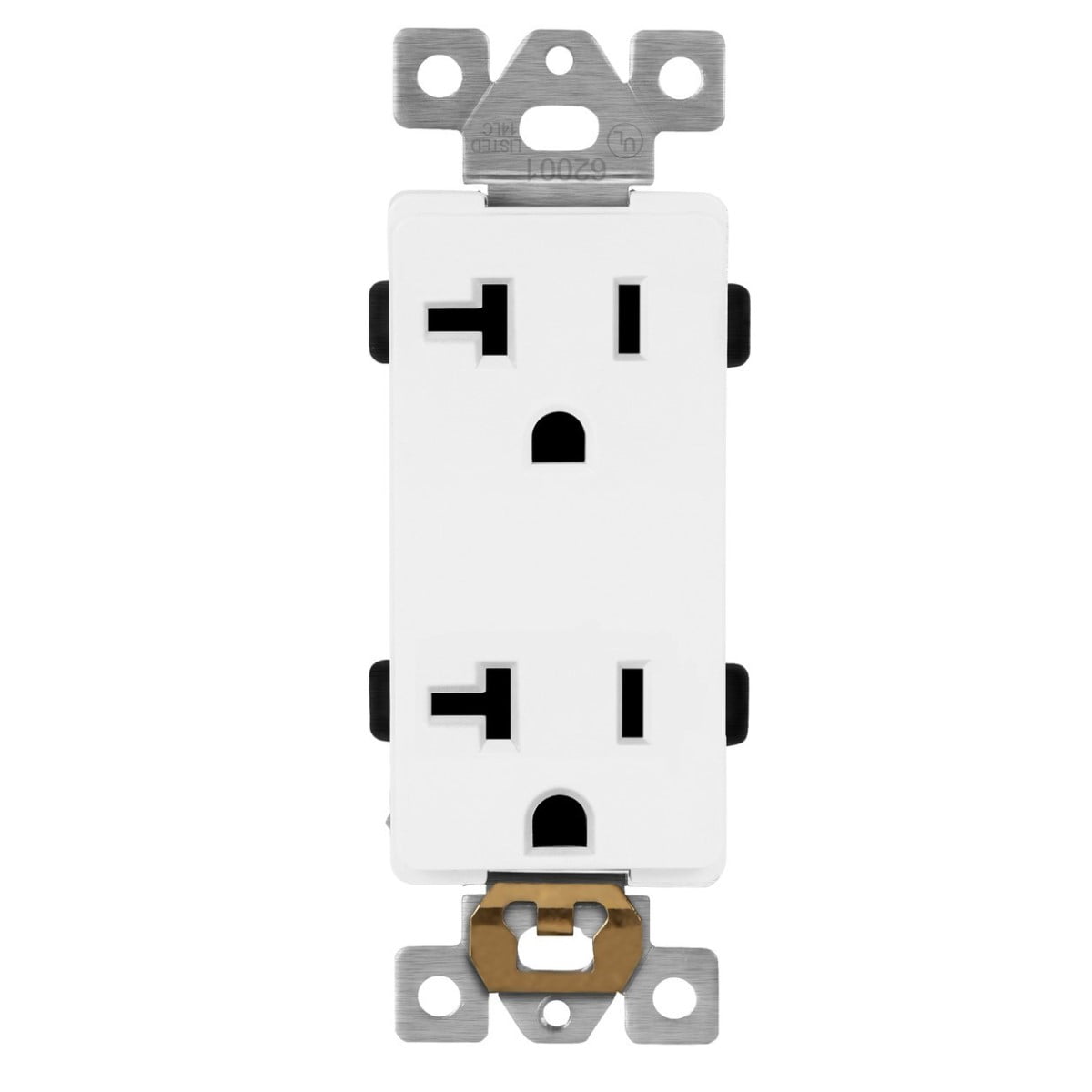 ENERLITES 62001-W Decorator Receptacle Outlet, 20A 125V, Residential Grade, 2-Pole, 3-Wire, Self-Grounding, UL Listed, 62001-W, White