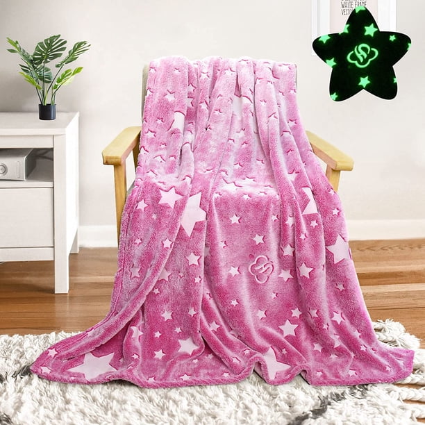Manta de lino negra brillante, manta de lino con estrella rosa, regalo de cumpleaños, niña, niño, adolescente, bebé, recién nacido, manta de viaje ligera, manta de felpa ultrasuave (60,64 cm x 40 cm, TUNC Sencillez