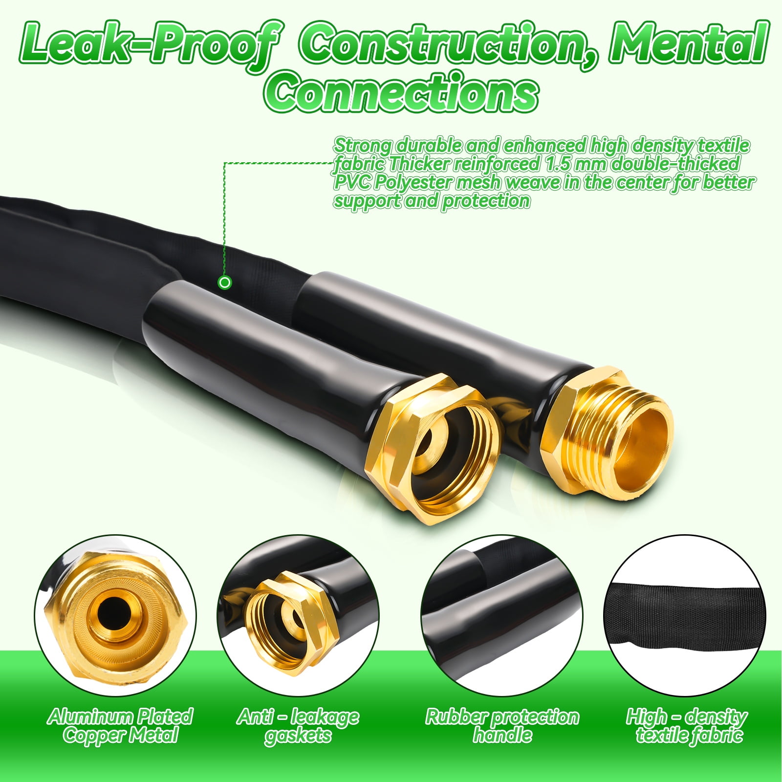 100FT Non-Extendable Garden Hose Set - High-Pressure, Explosion & Freeze-Proof with 8-Function Gun