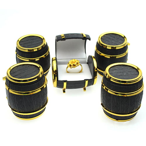 Retro Beer Barrel Velvet Wedding Earrings Rings Display Case Storage Box Jewelry 