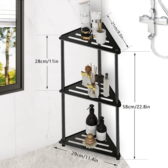 PYAN-Standing Shower Caddy Corner, 3 Tier Stainless Steel Shower Organizer Stand, Rustproof Corner Shower Shelves, Corner Shower Caddy Bathroom Shower Stand, Black