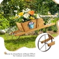 thumbnail image 4 of Patiojoy Flower Pot Wheelbarrow Planter Solid Pine Wood Wagon Planter w/ Triangular Metal Support 2 Energy-saving Handles Movable Whee Walnut, 4 of 9